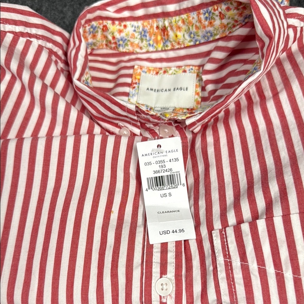 American Eagle Outfitters Striped Shirt with Floral Accents - Picture 4 of 4